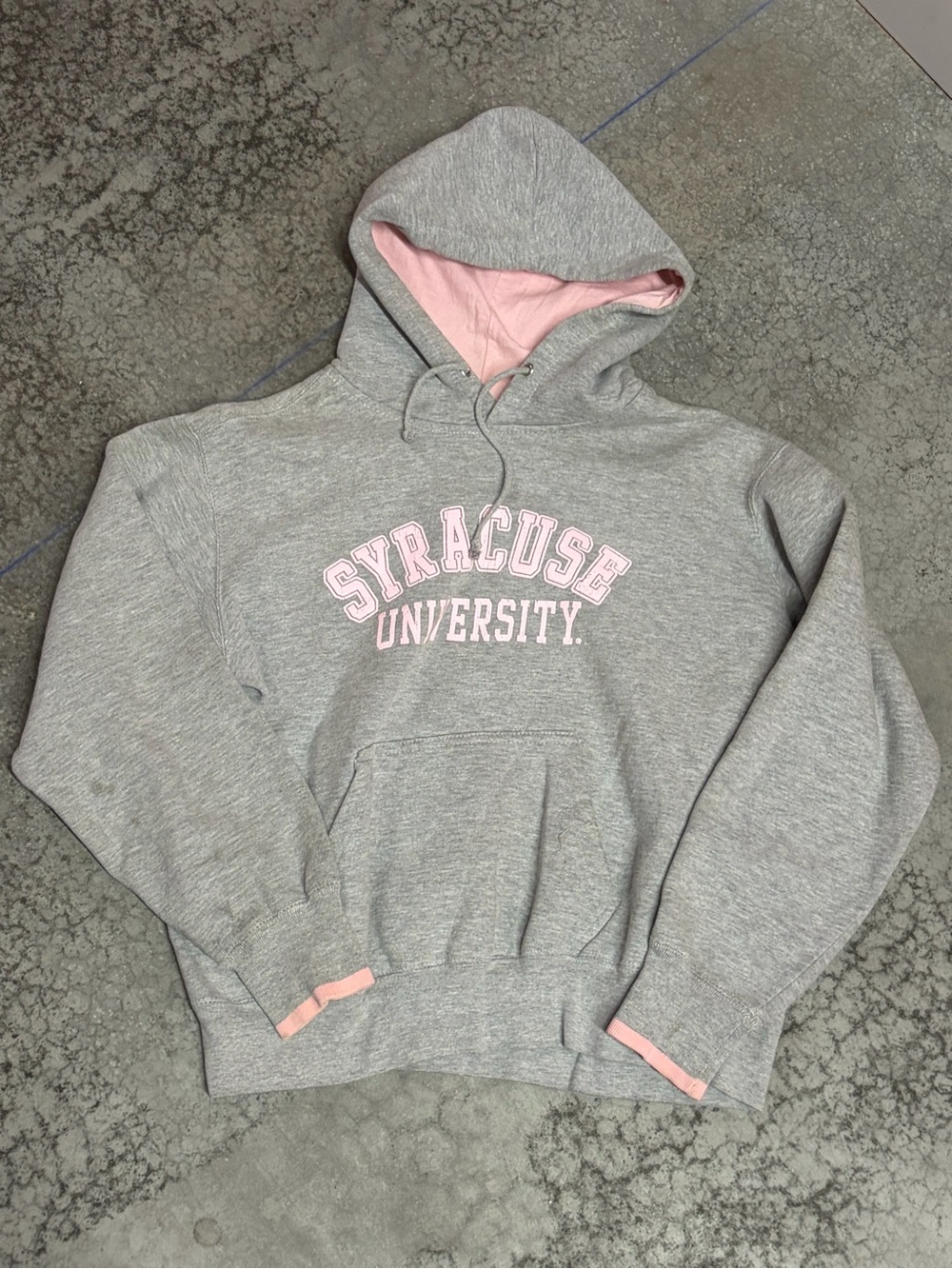 Syracuse University Grey Pullover Hoodie with Pink Trim
